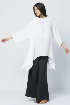 Bluza lunga in colturi, din in, cu gluga, alba imagine