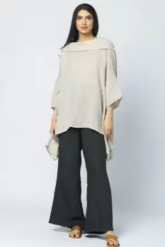 Bluza lunga in colturi, din in, cu gluga, bej imagine