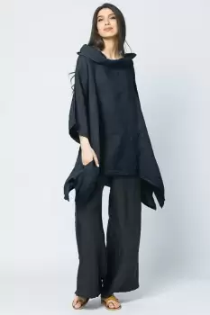 Bluza lunga in colturi, din in, cu gluga, bleumarin imagine