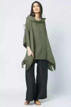 Bluza lunga in colturi, din in, cu gluga, kaki imagine