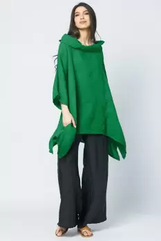 Bluza lunga in colturi, din in, cu gluga, verde imagine