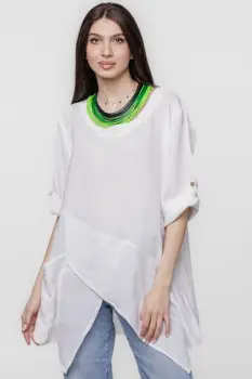 Bluza lunga tunica, in colturi, din in, alba imagine