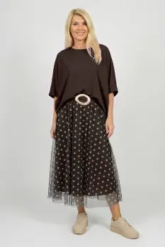 Bluza maro din jerseu fin din tencel, cu maneca fluture imagine