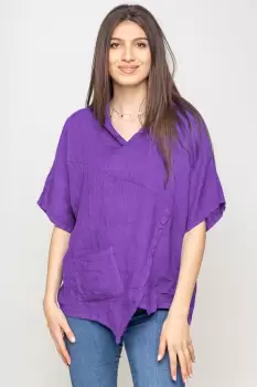 Bluza mov asimetrica din in, cu gluga imagine