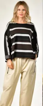 Bluza oversize cu dungi late in nuante de negru, maro si gri, din vascoza imagine