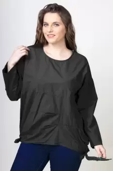 Bluza oversize din bumbac, cu maneca 1 2 si funde laterale, neagra imagine