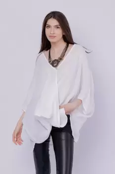 Bluza oversize petrecuta, din in, alba imagine