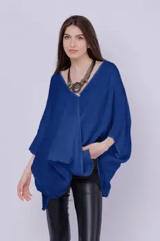 Bluza oversize petrecuta, din in, albastra imagine