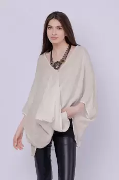 Bluza oversize petrecuta, din in, bej imagine