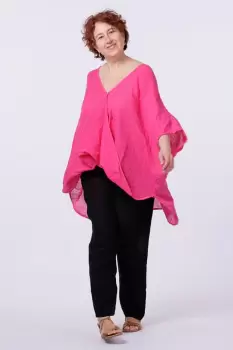 Bluza oversize petrecuta, din in, fucsia imagine