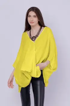 Bluza oversize petrecuta, din in, galben imagine