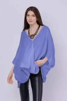 Bluza oversize petrecuta, din in, mov lavanda imagine