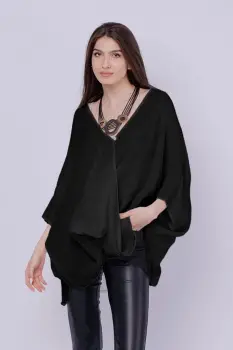 Bluza oversize petrecuta, din in, neagra imagine