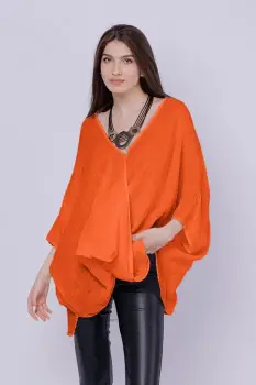 Bluza oversize petrecuta, din in, portocalie imagine