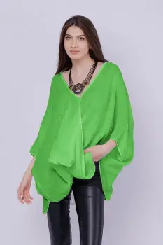 Bluza oversize petrecuta, din in, verde intens imagine