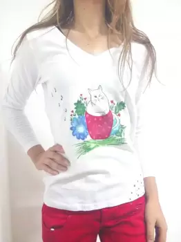 Bluza pictata manual ,cu pisicuta imagine
