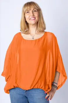 Bluza portocalie din matase naturala cu maneca fluture imagine