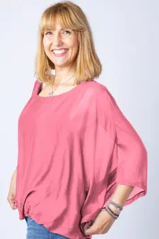 Bluza roz inchis din matase naturala cu maneca fluture imagine