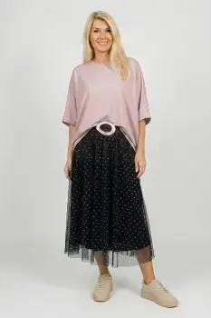 Bluza roz prafuit din jerseu fin din tencel, cu maneca fluture imagine