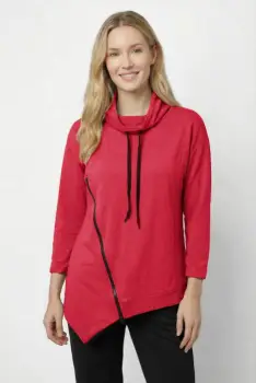 Bluza tunica cu colt, guler inalt reglabil si fermoar oblic, fucsia inchis imagine