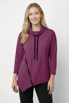 Bluza tunica cu colt, guler inalt reglabil si fermoar oblic, mov zmeura imagine