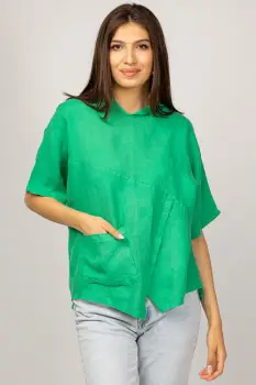Bluza verde asimetrica din in, cu gluga imagine