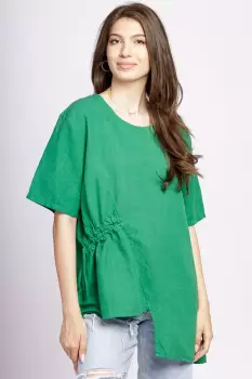 Bluza verde din in, asimetrica, cu siret lateral imagine