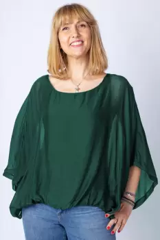 Bluza verde inchis din matase naturala cu maneca fluture imagine