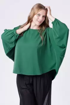 Bluza verde larga cu maneci fluture imagine