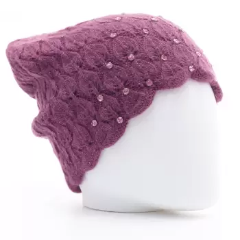 Caciula mov model tricotat cu fir de lurex si strasuri aplicate, captusita in interior imagine