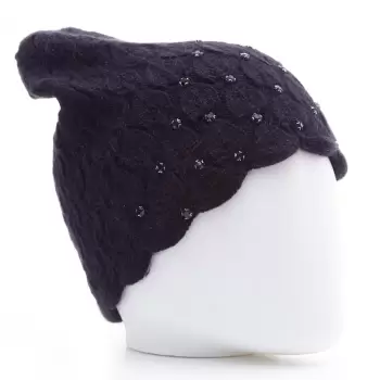 Caciula neagra model tricotat cu fir de lurex si strasuri aplicate, captusita in interior imagine