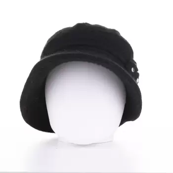 Caciula stil palarie neagra cu bor si decoratiune laterala argintie, captusita in interior imagine