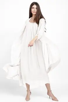 Compleu cu rochie si blazer din matase naturala, alb imagine