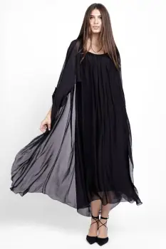 Compleu cu rochie si blazer din matase naturala, negru imagine