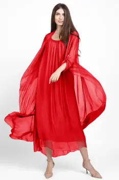 Compleu cu rochie si blazer din matase si vascoza, rosu imagine
