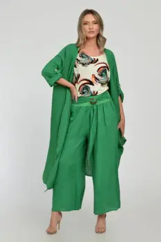 Compleu verde din in - blazer cu pantaloni - OUTFIT VARA imagine