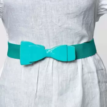 Curea 4 cm latime din material elastic turcoaz cu fundita dubla imagine