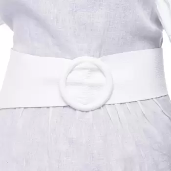 Curea alba din piele naturala cu latime de 7 cm, catarama rotunda imbracata in piele imagine