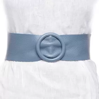 Curea albastru jeans din piele naturala cu latime de 7 cm, catarama rotunda imbracata in piele imagine