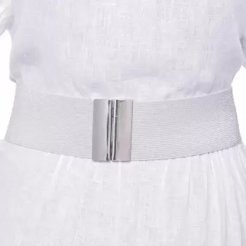 Curea argintie cu fir de lurex 6 cm latime din material elastic, cu catarama argintie imagine