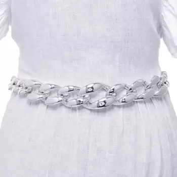 Curea argintie model lant cu zale mari, flexibila cu lant de prelungire imagine