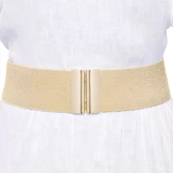 Curea aurie cu fir de lurex 6 cm latime din material elastic, cu catarama aurie imagine