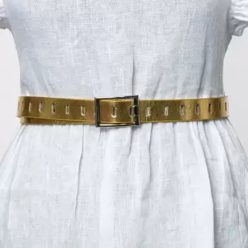 Curea aurie de 2.5 cm, din piele ecologica cu catarama metalica argintie dreptunghiulara imagine