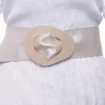 Curea aurie din piele naturala cu latime de 8 cm, catarama aurie neregulata imagine