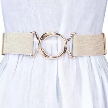 Curea aurie lata de 5 cm, din material elastic cu tesatura de lurex cu catarama aurie imagine