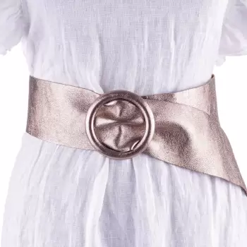 Curea auriu inchis din piele naturala cu latime de 7 cm, catarama rotunda imbracata in piele imagine