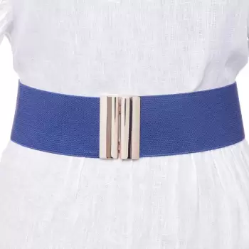 Curea bleumarin 6 cm latime din material elastic, cu catarama argintie imagine