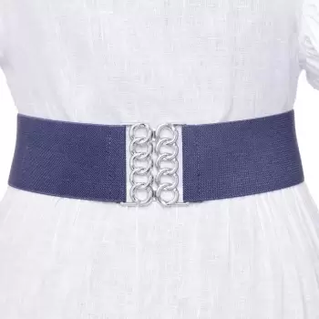 Curea bleumarin de 6 cm, din material elastic cu catarama argintie in forma de opturi imagine