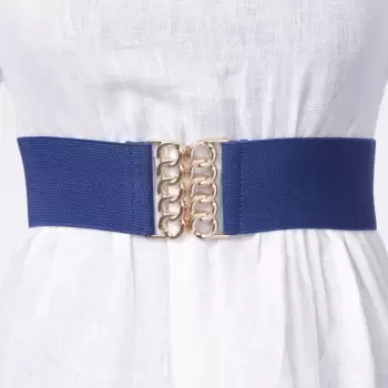 Curea bleumarin de 6 cm, din material elastic cu catarama aurie in forma de opturi imagine