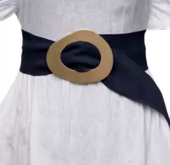 Curea bleumarin inchis din piele intoarsa naturala cu latime de 8 cm, catarama aurie neregulata imagine